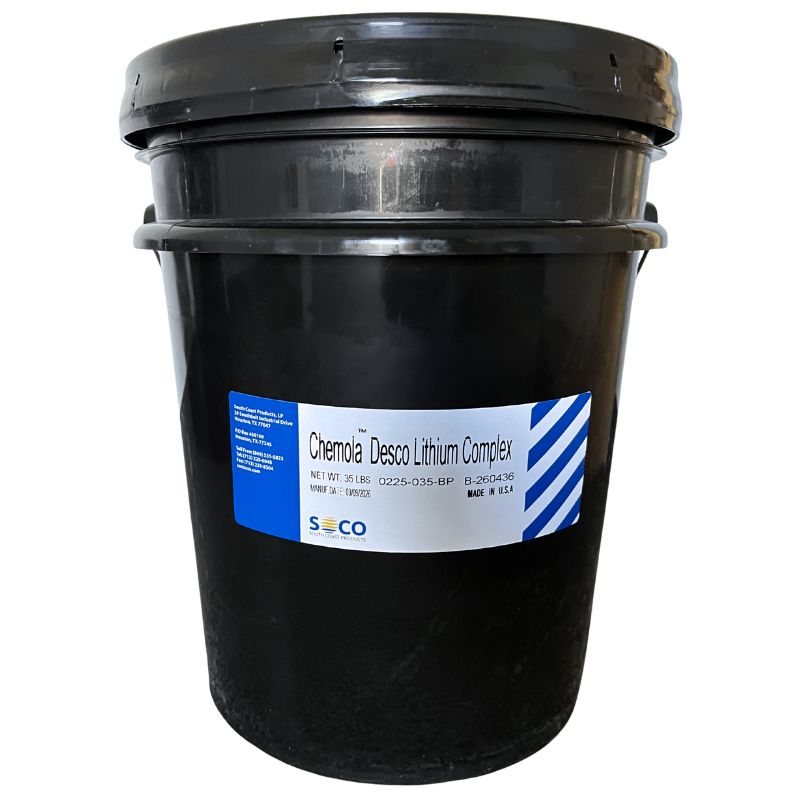Close up of black pail of Desco Lithium Complex Grease