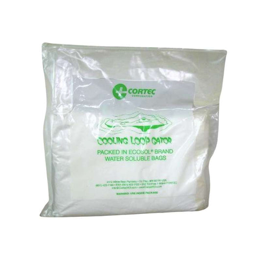 A polyvinyl alcohol bag containing the Cooling Loop Gator anti rust powder.