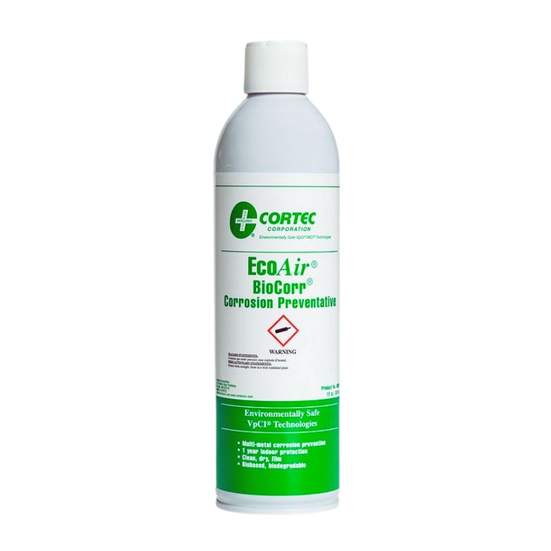 Cortec EcoAir BioCorr corrosion preventative spray bottle on a white background