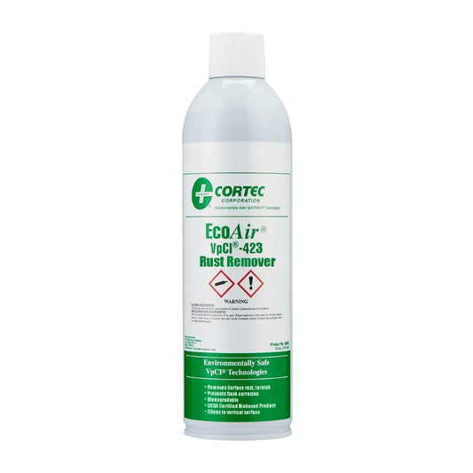 Cortec EcoAir VPCI 423 Rust Remover spray bottle on a white background.