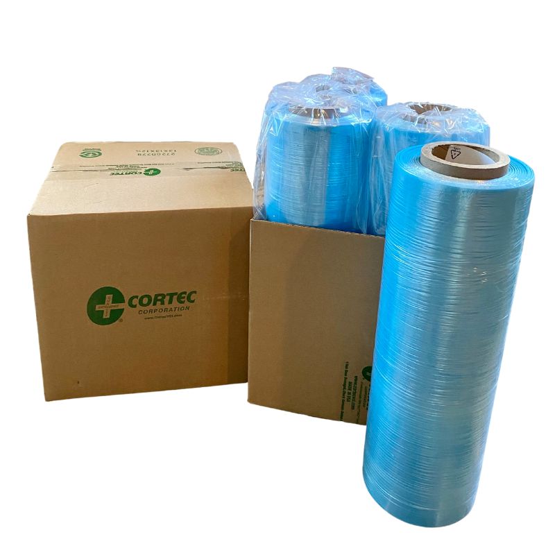 Box containing 4 rolls of Cortec Cor-Pak Anti Rust VCI Stretch Wrap.