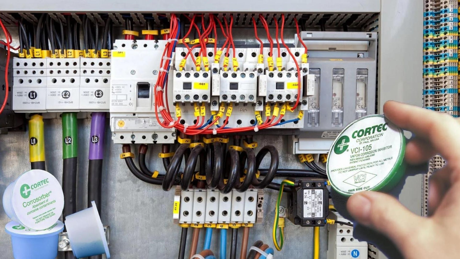 VCI emitters placed inside electrical control box