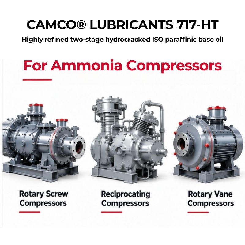 CAMCO Lubricants 717-HT ammonia refrigeration oil for rotary screw, reciprocating and rotary vane compressors.