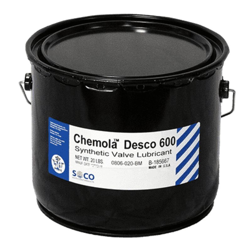 A metal container of Chemola Desco 600 valve lubricant grease