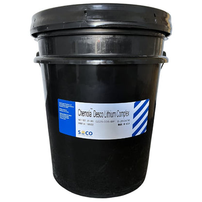 Close up of black pail of Desco Lithium Complex Grease