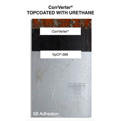 A rusted metal treated with CorrVerter and then coated with VpCI 396.