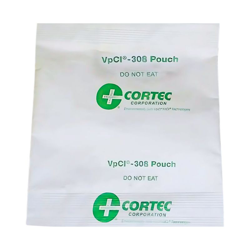 Close up of a Cortec VpCI 308 pouch for rust prevention.