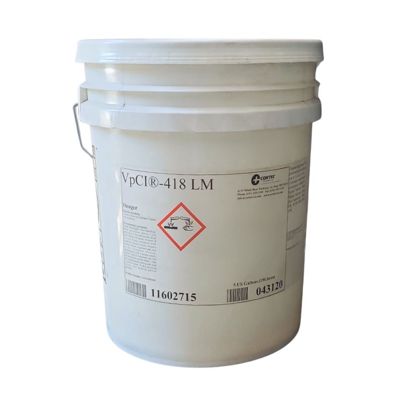 A pail of Cortec VpCI 418 LM non foaming cleaner.