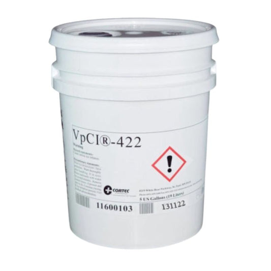 A pail of Cortec VpCI 422 biodegradable rust remover.