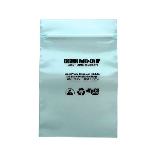 A single Ecosonic VpCI 125 HP zip lock anti rust ESD poly bag.