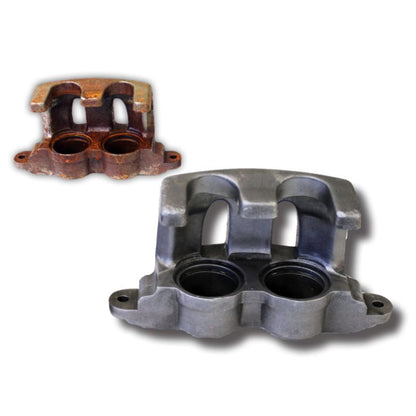 Before and after of a metal part treated with EcoClean VpCI-423 Rust Remover. Before image shows a rusted part. After image shows rust-free clean part.