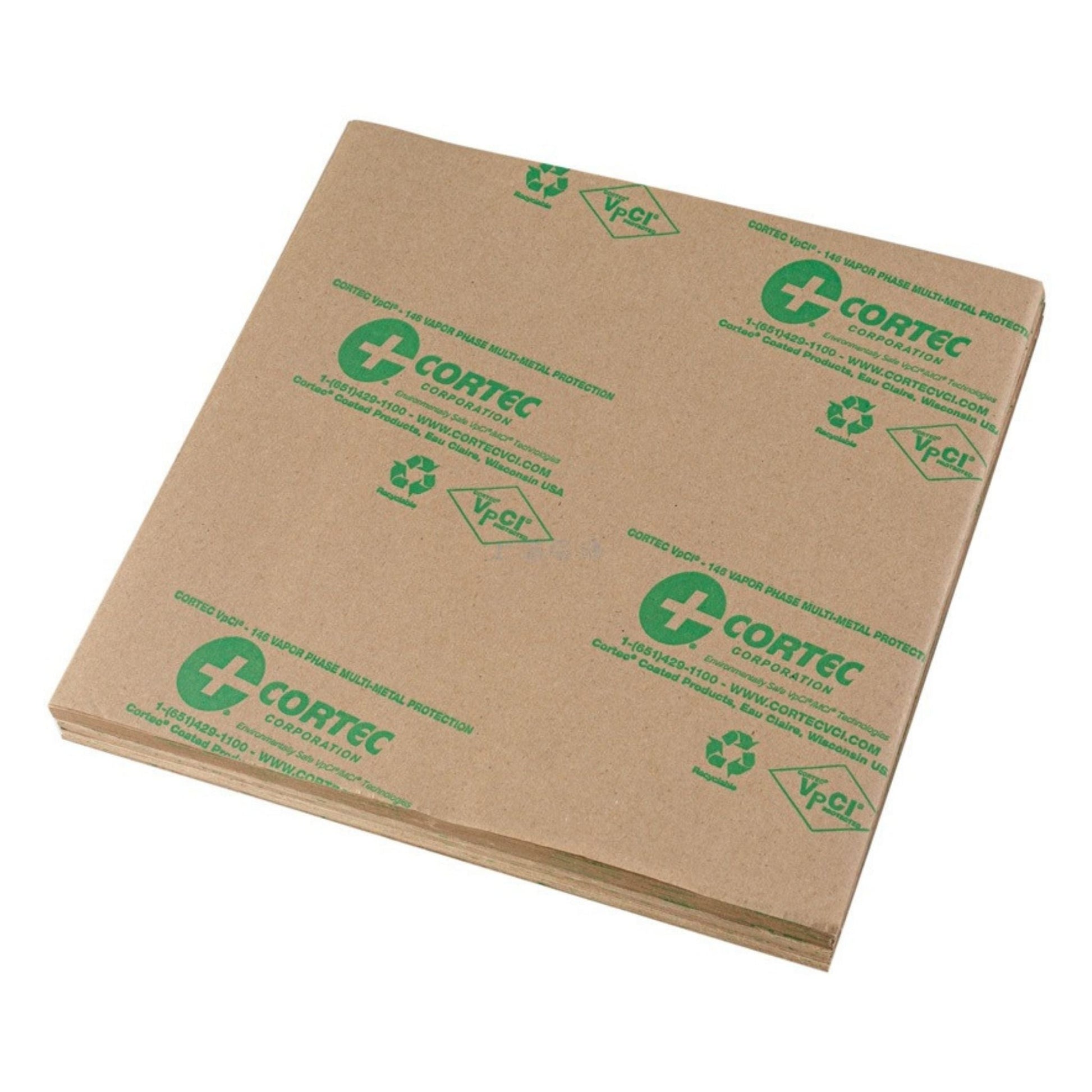 A stack of Corshield VpCI-146 brown kraft anti rust paper sheets.